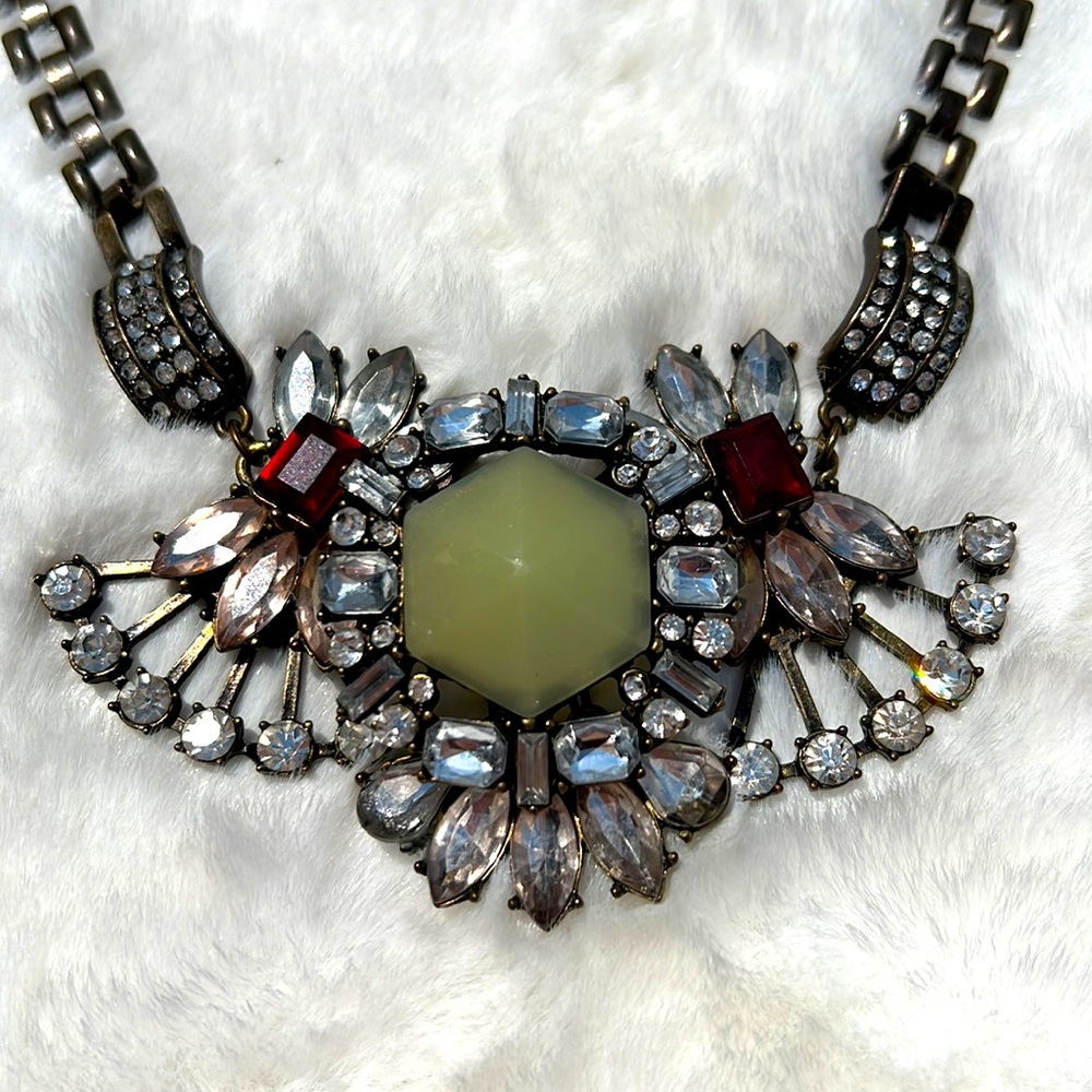 Maurices Ornate Brass & Rhinestone Statement‎ Necklace